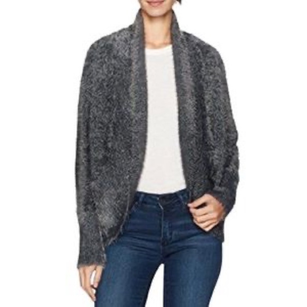 BB DAKOTA GREY FUZZY EYELASH OPEN FRONT CARDIGAN SWEATER